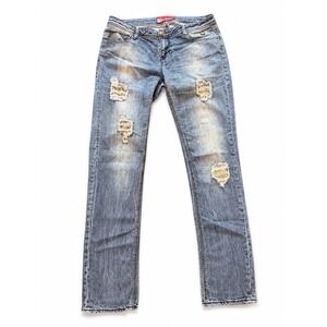 Apple‎ Bottoms Women's Juniors 9/10 Low Rise Jeans Light Wash Distressed Y2K